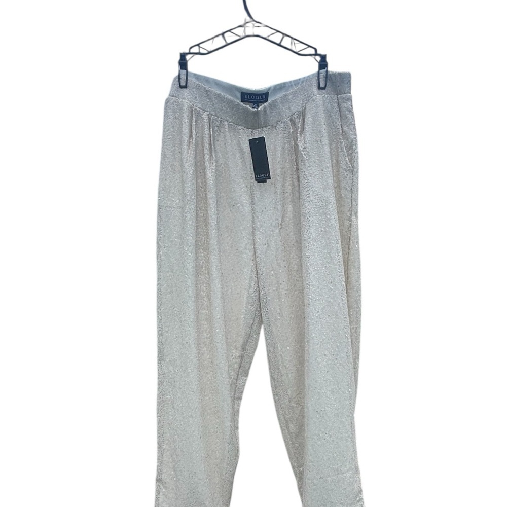 NWT Eloquii Ladies Size 14 Ivory Sequined Pleated Front Pants 36 waist